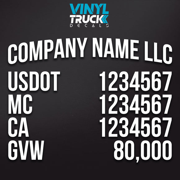 company name usdot mc ca gvw truck decal sticker