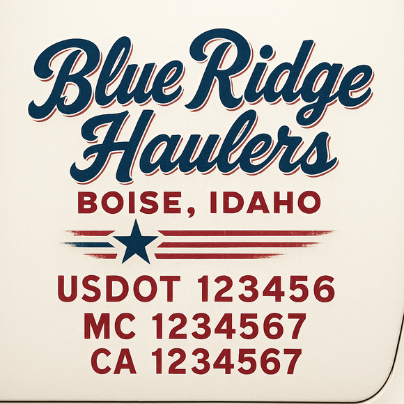 Custom Truck Door Decal Sticker Lettering Sign With Business Name, City-State, USDOT, MC, GVW, CA, KYU, VIN (Set of 2)