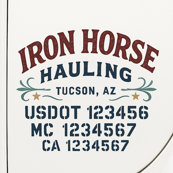 Custom Truck Door Decal Sticker Lettering Sign With Business Name, City-State, USDOT, MC, GVW, CA, KYU, VIN (Set of 2)