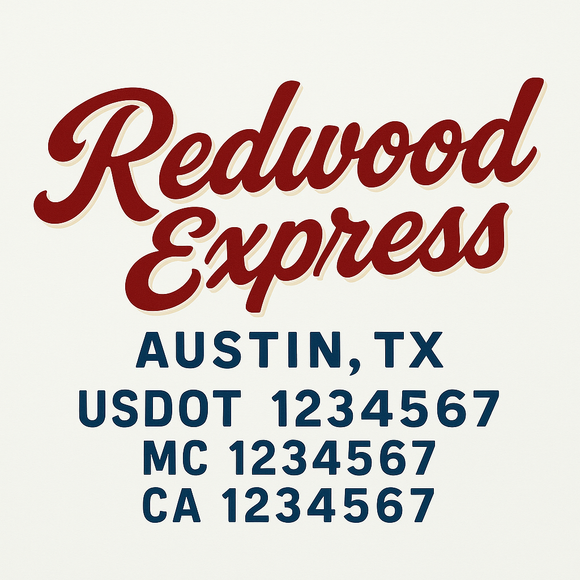 Custom Truck Door Decal Sticker Lettering Sign With Business Name, City-State, USDOT, MC, GVW, CA, KYU, VIN (Set of 2)