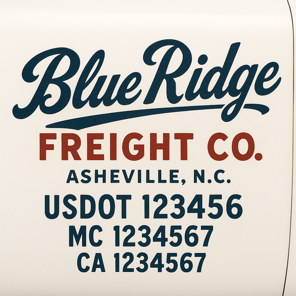 Custom Truck Door Decal Sticker Lettering Sign With Business Name, City-State, USDOT, MC, GVW, CA, KYU, VIN (Set of 2)