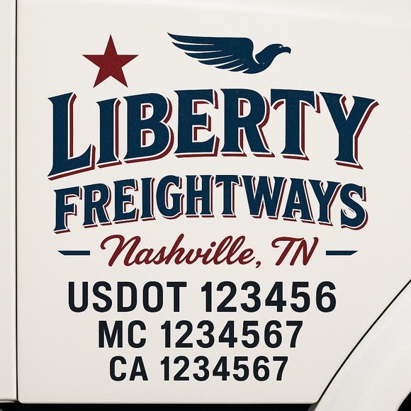 Custom Truck Door Decal Sticker Lettering Sign With Business Name, City-State, USDOT, MC, GVW, CA, KYU, VIN (Set of 2)