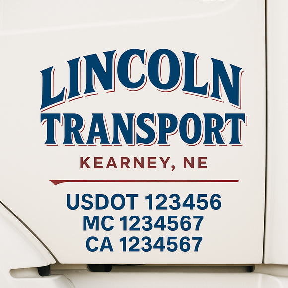 Custom Truck Door Decal Sticker Lettering Sign With Business Name, City-State, USDOT, MC, GVW, CA, KYU, VIN (Set of 2)