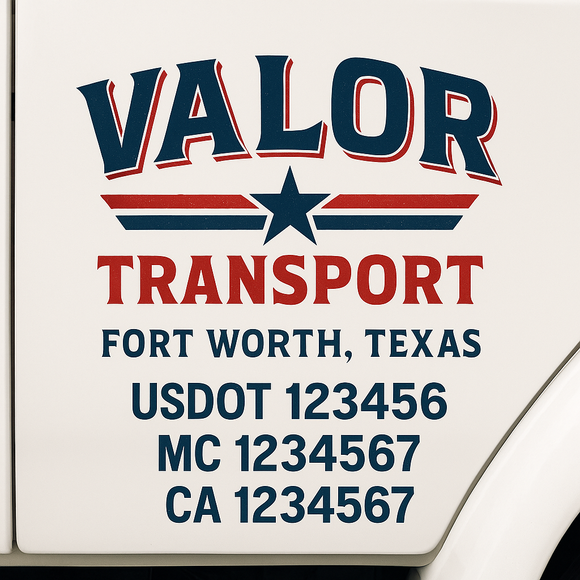 Custom Truck Door Decal Sticker Lettering Sign With Business Name, City-State, USDOT, MC, GVW, CA, KYU, VIN (Set of 2)