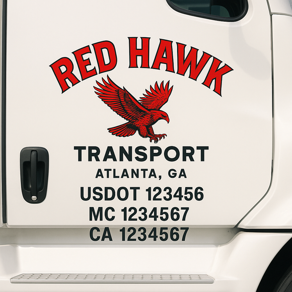 Custom Truck Door Decal Sticker Lettering Sign With Business Name, City-State, USDOT, MC, GVW, CA, KYU, VIN (Set of 2)