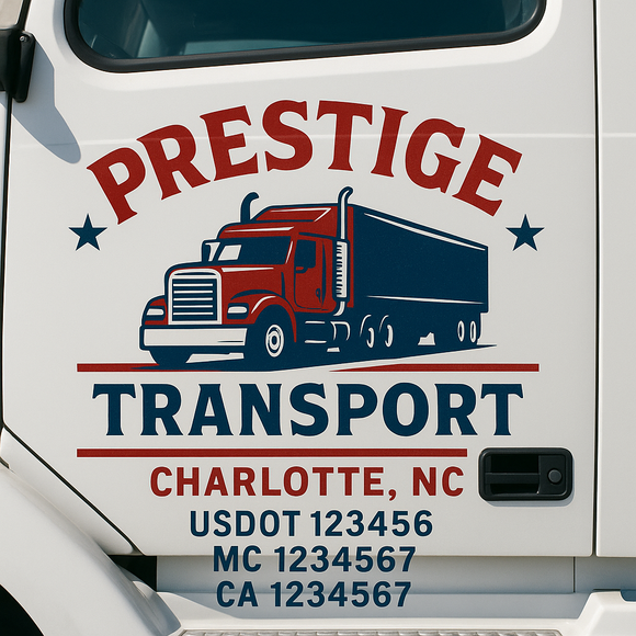 Custom Truck Door Decal Sticker Lettering Sign With Business Name, City-State, USDOT, MC, GVW, CA, KYU, VIN (Set of 2)