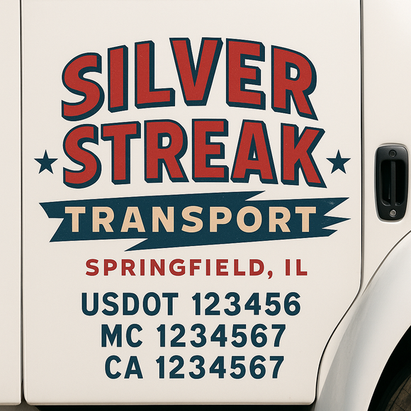 Custom Truck Door Decal Sticker Lettering Sign With Business Name, City-State, USDOT, MC, GVW, CA, KYU, VIN (Set of 2)