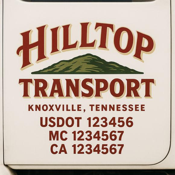 Custom Truck Door Decal Sticker Lettering Sign With Business Name, City-State, USDOT, MC, GVW, CA, KYU, VIN (Set of 2)