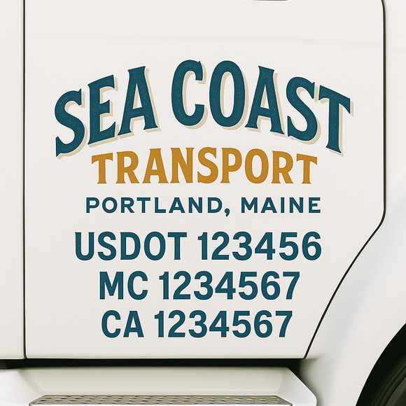 Custom Truck Door Decal Sticker Lettering Sign With Business Name, City-State, USDOT, MC, GVW, CA, KYU, VIN (Set of 2)