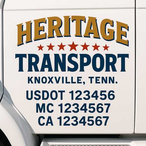 Custom Truck Door Decal Sticker Lettering Sign With Business Name, City-State, USDOT, MC, GVW, CA, KYU, VIN (Set of 2)