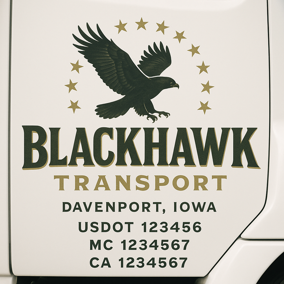 Custom Truck Door Decal Sticker Lettering Sign With Business Name, City-State, USDOT, MC, GVW, CA, KYU, VIN (Set of 2)