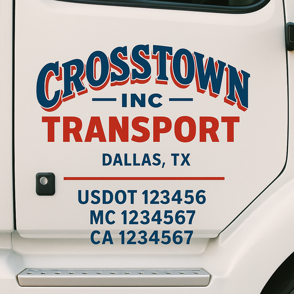Custom Truck Door Decal Sticker Lettering Sign With Business Name, City-State, USDOT, MC, GVW, CA, KYU, VIN (Set of 2)