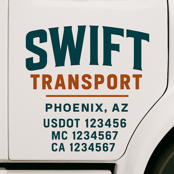 Custom Truck Door Decal Sticker Lettering Sign With Business Name, City-State, USDOT, MC, GVW, CA, KYU, VIN (Set of 2)