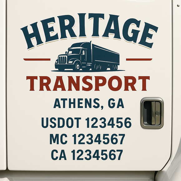 Custom Truck Door Decal Sticker Lettering Sign With Business Name, City-State, USDOT, MC, GVW, CA, KYU, VIN (Set of 2)