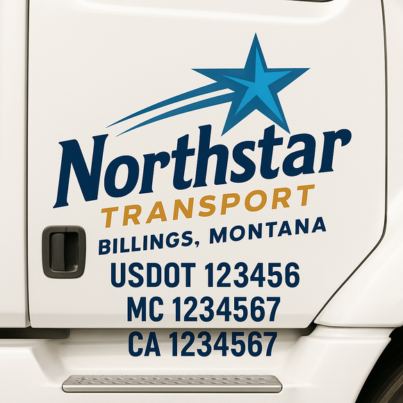 Custom Truck Door Decal Sticker Lettering Sign With Business Name, City-State, USDOT, MC, GVW, CA, KYU, VIN (Set of 2)