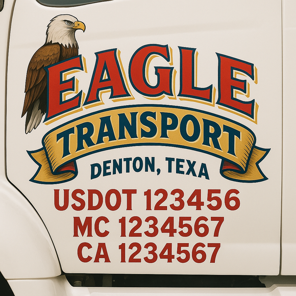 Custom Truck Door Decal Sticker Lettering Sign With Business Name, City-State, USDOT, MC, GVW, CA, KYU, VIN (Set of 2)