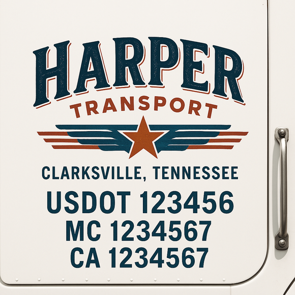 Custom Truck Door Decal Sticker Lettering Sign With Business Name, City-State, USDOT, MC, GVW, CA, KYU, VIN (Set of 2)