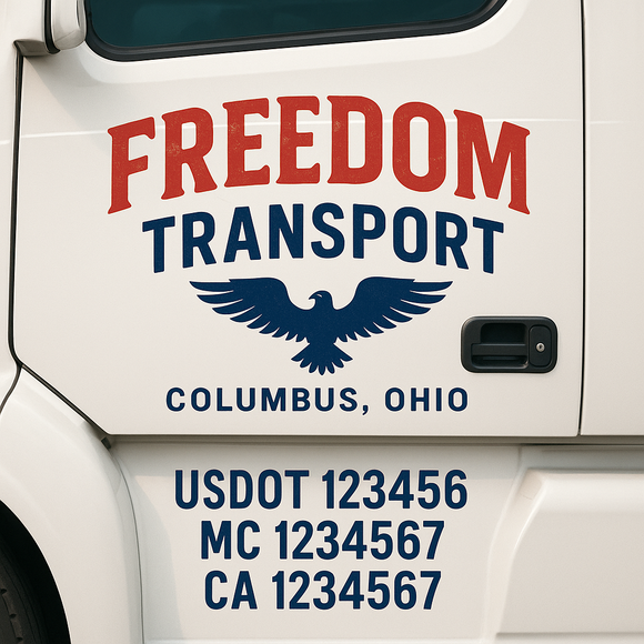 Custom Truck Door Decal Sticker Lettering Sign With Business Name, City-State, USDOT, MC, GVW, CA, KYU, VIN (Set of 2)