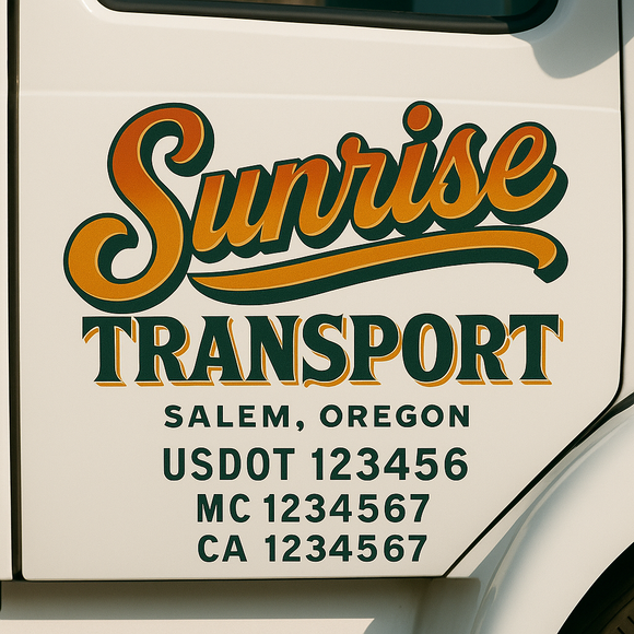 Custom Truck Door Decal Sticker Lettering Sign With Business Name, City-State, USDOT, MC, GVW, CA, KYU, VIN (Set of 2)