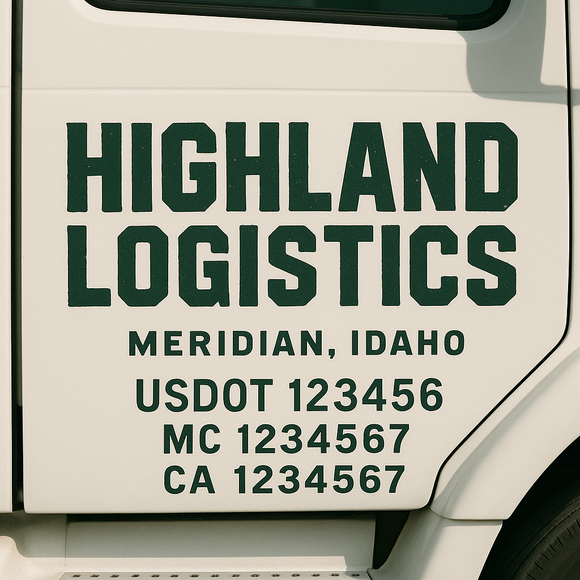 Custom Truck Door Decal Sticker Lettering Sign With Business Name, City-State, USDOT, MC, GVW, CA, KYU, VIN (Set of 2)
