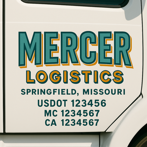 Custom Truck Door Decal Sticker Lettering Sign With Business Name, City-State, USDOT, MC, GVW, CA, KYU, VIN (Set of 2)