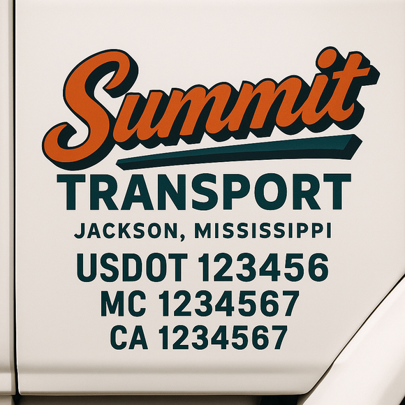 Custom Truck Door Decal Sticker Lettering Sign With Business Name, City-State, USDOT, MC, GVW, CA, KYU, VIN (Set of 2)