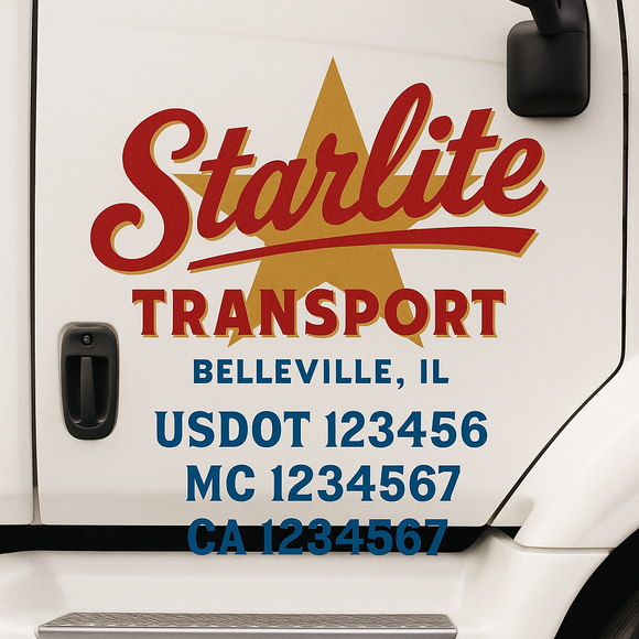 Custom Truck Door Decal Sticker Lettering Sign With Business Name, City-State, USDOT, MC, GVW, CA, KYU, VIN (Set of 2)