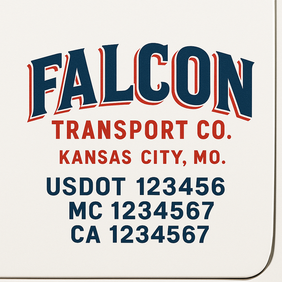 Custom Truck Door Decal Sticker Lettering Sign With Business Name, City-State, USDOT, MC, GVW, CA, KYU, VIN (Set of 2)