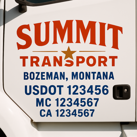 Custom Truck Door Decal Sticker Lettering Sign With Business Name, City-State, USDOT, MC, GVW, CA, KYU, VIN (Set of 2)