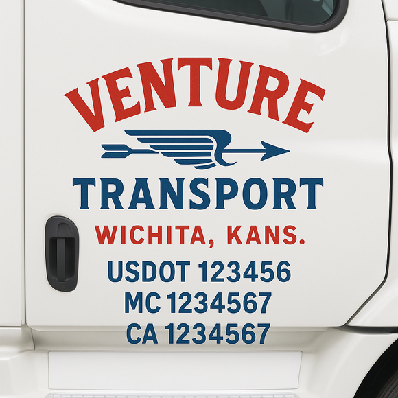 Custom Truck Door Decal Sticker Lettering Sign With Business Name, City-State, USDOT, MC, GVW, CA, KYU, VIN (Set of 2)