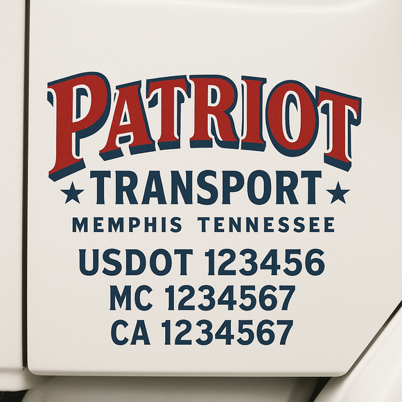 Custom Truck Door Decal Sticker Lettering Sign With Business Name, City-State, USDOT, MC, GVW, CA, KYU, VIN (Set of 2)