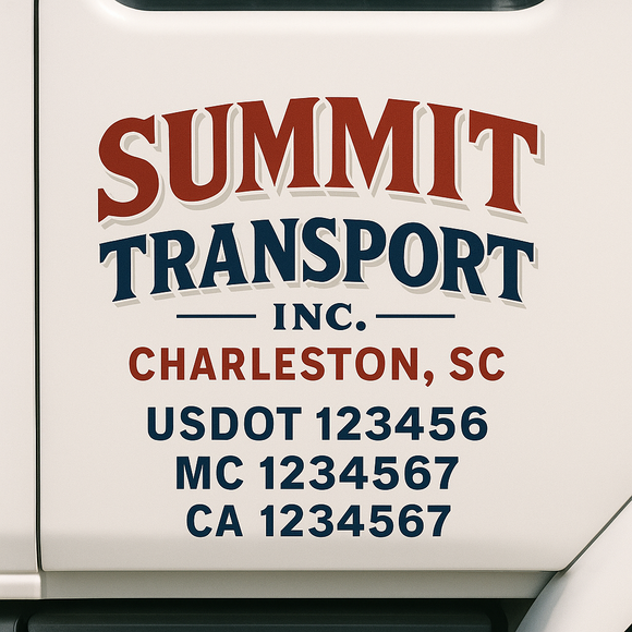 Custom Truck Door Decal Sticker Lettering Sign With Business Name, City-State, USDOT, MC, GVW, CA, KYU, VIN (Set of 2)