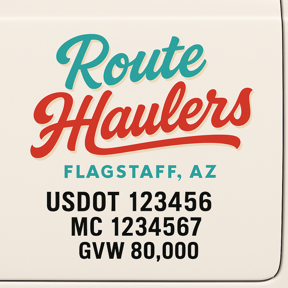 Custom Truck Door Decal Sticker Lettering Sign With Business Name, City-State, USDOT, MC, GVW, CA, KYU, VIN (Set of 2)