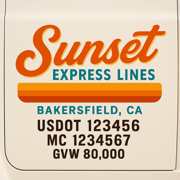 Custom Truck Door Decal Sticker Lettering Sign With Business Name, City-State, USDOT, MC, GVW, CA, KYU, VIN (Set of 2)