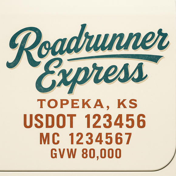 Custom Truck Door Decal Sticker Lettering Sign With Business Name, City-State, USDOT, MC, GVW, CA, KYU, VIN (Set of 2)