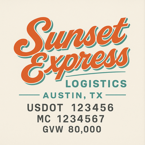 Custom Truck Door Decal Sticker Lettering Sign With Business Name, City-State, USDOT, MC, GVW, CA, KYU, VIN (Set of 2)