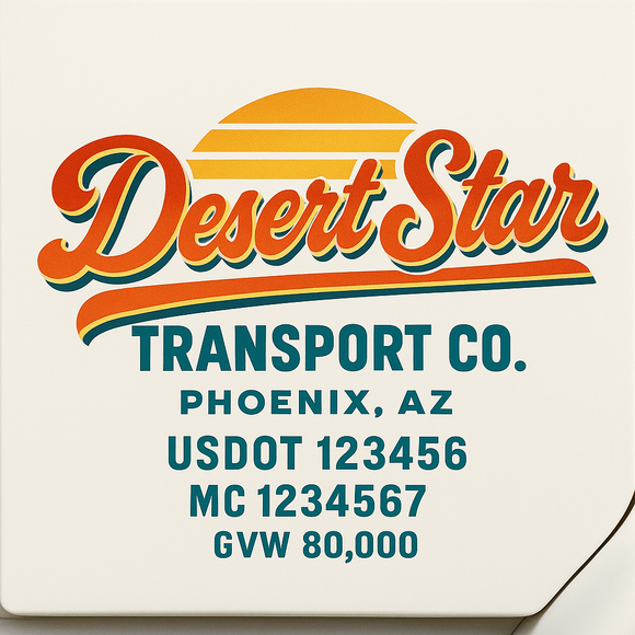 Custom Truck Door Decal Sticker Lettering Sign With Business Name, City-State, USDOT, MC, GVW, CA, KYU, VIN (Set of 2)