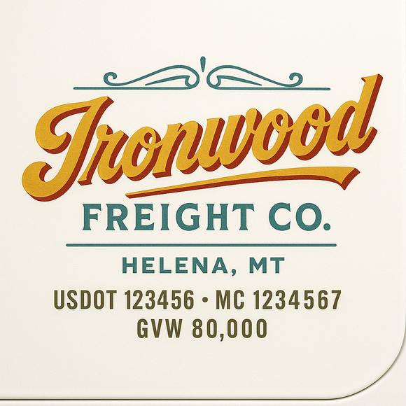 Custom Truck Door Decal Sticker Lettering Sign With Business Name, City-State, USDOT, MC, GVW, CA, KYU, VIN (Set of 2)