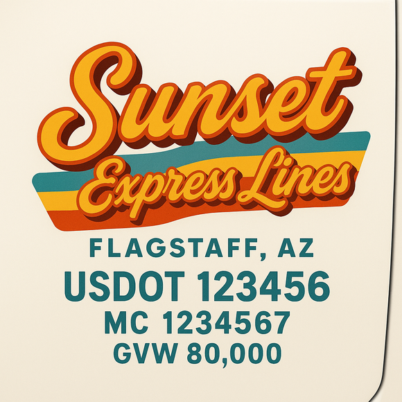 Custom Truck Door Decal Sticker Lettering Sign With Business Name, City-State, USDOT, MC, GVW, CA, KYU, VIN (Set of 2)