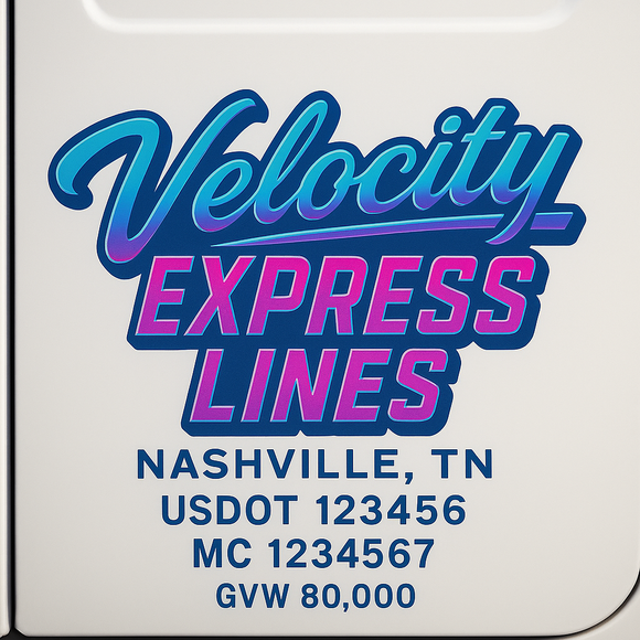 Custom Truck Door Decal Sticker Lettering Sign With Business Name, City-State, USDOT, MC, GVW, CA, KYU, VIN (Set of 2)