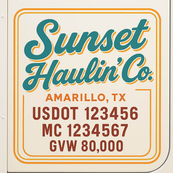 Custom Truck Door Decal Sticker Lettering Sign With Business Name, City-State, USDOT, MC, GVW, CA, KYU, VIN (Set of 2)