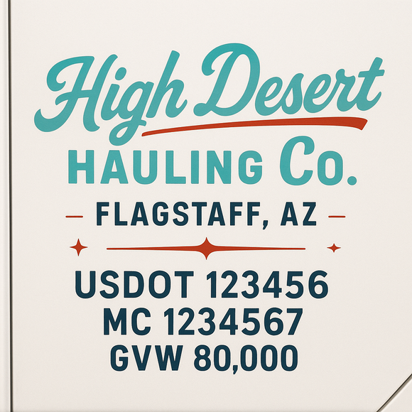 Custom Truck Door Decal Sticker Lettering Sign With Business Name, City-State, USDOT, MC, GVW, CA, KYU, VIN (Set of 2)