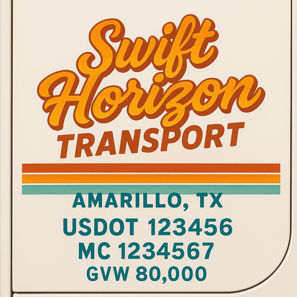 Custom Truck Door Decal Sticker Lettering Sign With Business Name, City-State, USDOT, MC, GVW, CA, KYU, VIN (Set of 2)