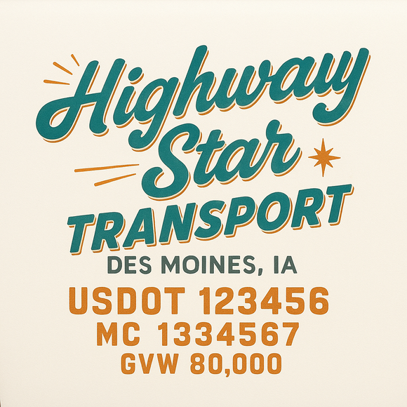 Custom Truck Door Decal Sticker Lettering Sign With Business Name, City-State, USDOT, MC, GVW, CA, KYU, VIN (Set of 2)