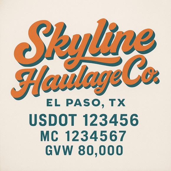 Custom Truck Door Decal Sticker Lettering Sign With Business Name, City-State, USDOT, MC, GVW, CA, KYU, VIN (Set of 2)