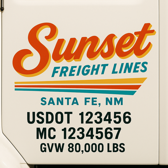Custom Truck Door Decal Sticker Lettering Sign With Business Name, City-State, USDOT, MC, GVW, CA, KYU, VIN (Set of 2)