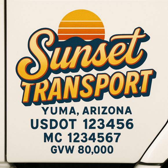 Custom Truck Door Decal Sticker Lettering Sign With Business Name, City-State, USDOT, MC, GVW, CA, KYU, VIN (Set of 2)