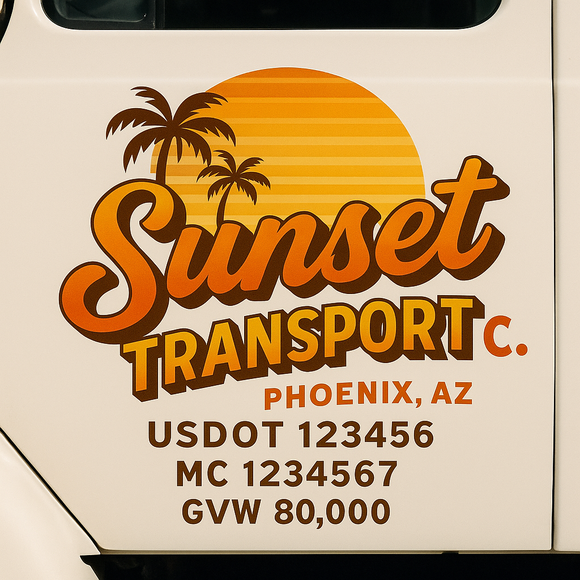 Custom Truck Door Decal Sticker Lettering Sign With Business Name, City-State, USDOT, MC, GVW, CA, KYU, VIN (Set of 2)