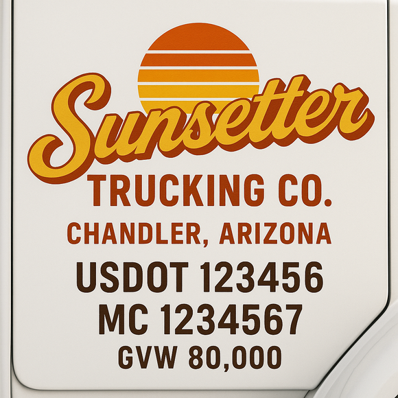 Custom Truck Door Decal Sticker Lettering Sign With Business Name, City-State, USDOT, MC, GVW, CA, KYU, VIN (Set of 2)