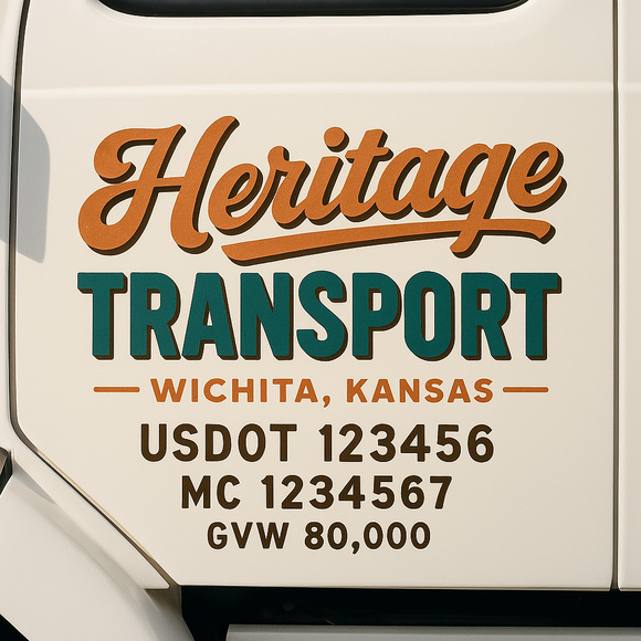 Custom Truck Door Decal Sticker Lettering Sign With Business Name, City-State, USDOT, MC, GVW, CA, KYU, VIN (Set of 2)
